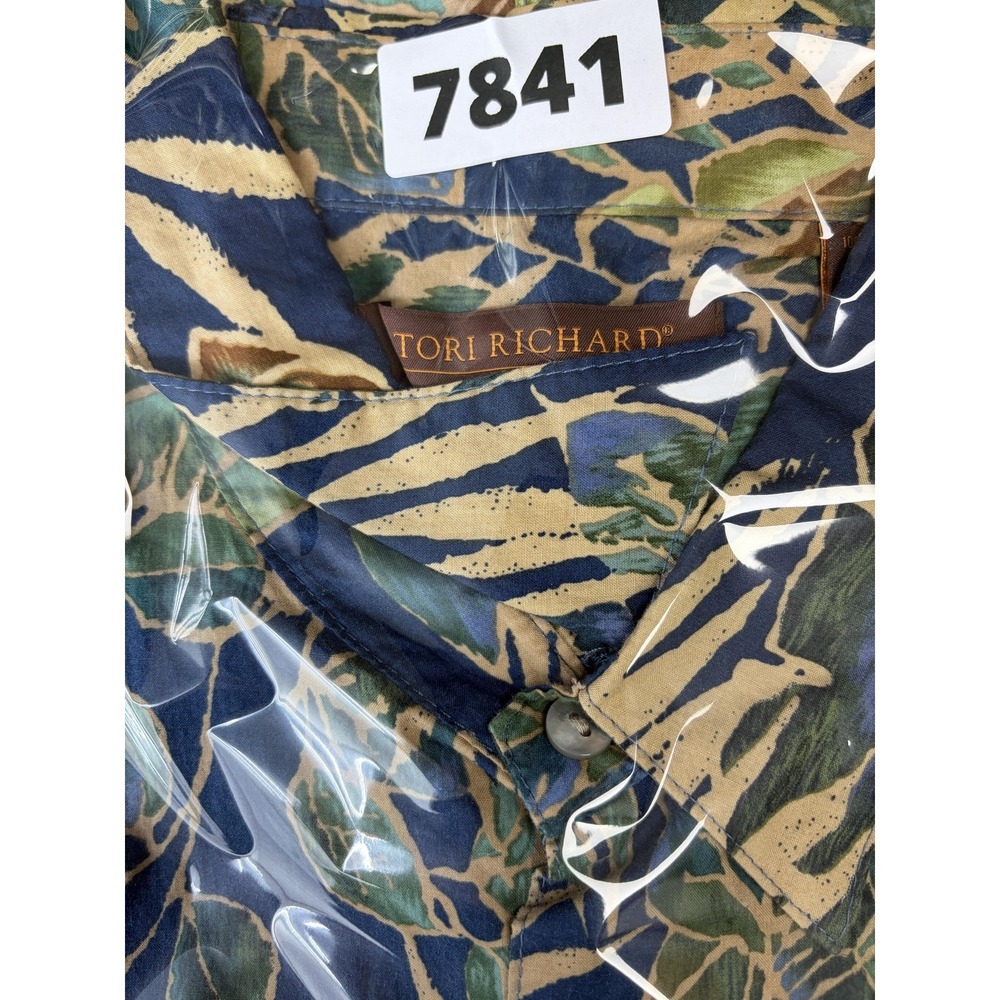 Tori Richard Shirt Mens Large‎ Blue Tropical Leaf Hawaiian Short Sleeve Button - Picture 8 of 8